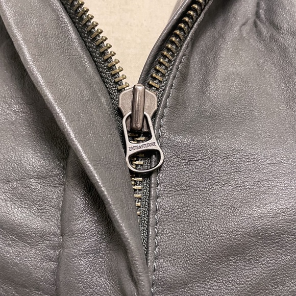Zadig and Voltaire Gray Leather Leah Moto Jacket Medium Zip Up Lined RUNS SMALL - Picture 6 of 12